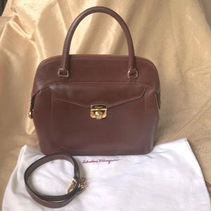VTG convertible top handle brown leather Salvatore Ferragamo satchel w/ dust bag